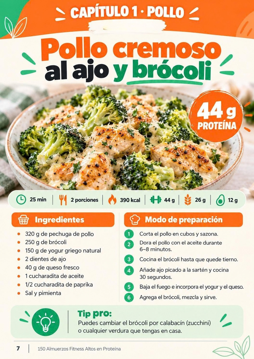 Receta pollo cremoso al ajo y brócoli